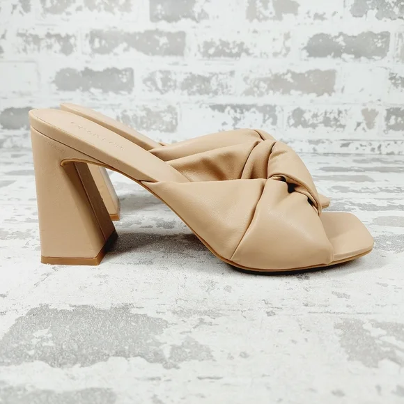 NEW Open Edit Saydee Tan Cream Block Heel Slip On Square Toe Sandals O816 - Picture 5 of 15